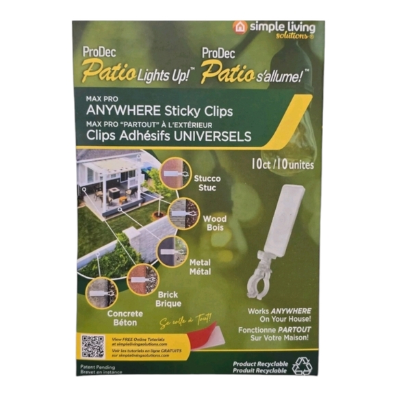 New 10ct ProDec Outdoor Lighting Sticky Clips Adhesive String Light Clip Set - Picture 1 of 5